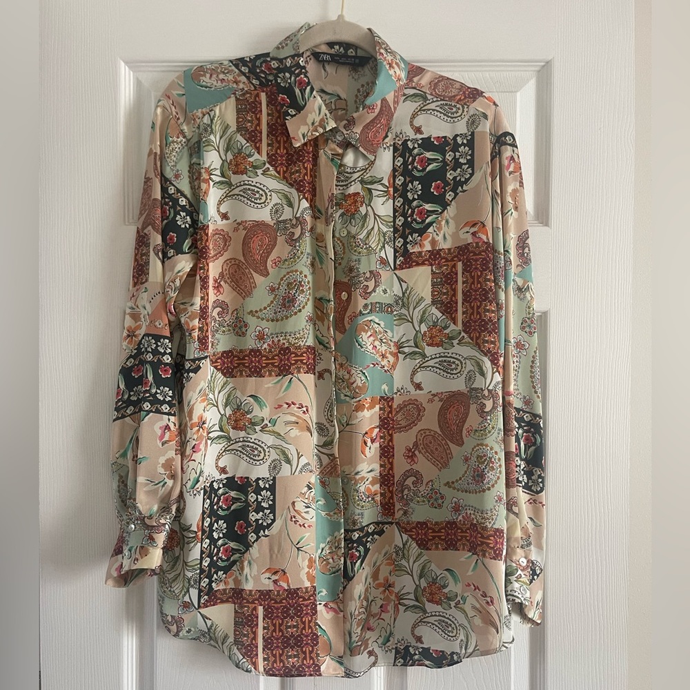 Zara Satin Effect Button Down Shirt